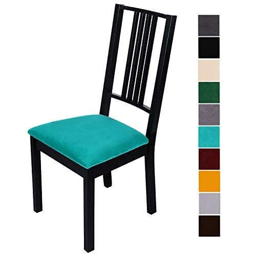 Homaxy Stuhlbezug Sitzfläche Samt Weich Sitzbezug Stuhl Stretch-sitzbezüge für Esszimmerstühle Abwaschbar Schonbezug Hussen für Stühle- 2er Set, Pfau Grün