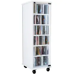 VCM CD Regal Holz mit ESG-Sicherheitsglastüren - Elegantes Regal für 204 CDs oder 72 DVDs, mit 4 drehbaren Rollen und 10 variablen Einlegeböden für flexible Nutzung.