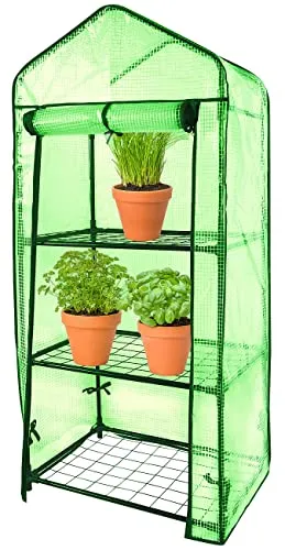 Royal Gardineer Balkongewächshaus Folie: Folien-Gewächshaus, 4 Etagen, aufrollbare Tür, 69 x 160 x 49 cm, grün (Anzucht-Gewächshaus, Pflanzenregal, Insektenschutz)