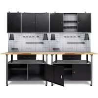 ONDIS24 Werkstatt-Set 240 cm mit 2 LED Lampen - Werkstatt-Set mit abschließbarem Hängeschrank und 2 Schubladen, ideal für Hobbywerkstätten. Belastbarkeit bis 910 kg, optimaler Stauraum und praktische LED Beleuchtung für beste Sicht.