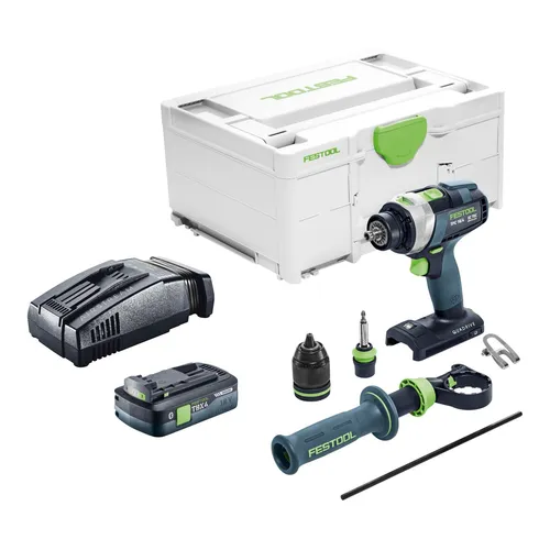Festool TPC 18/4-Basic Schlagbohrschrauber 18 V mit Akku und Lader - Leistungsstarker 18 V Schlagbohrschrauber mit 75 Nm Drehmoment, inklusive 4,0 Ah Akku und Ladegerät für vielseitige Anwendungen und effizientes Arbeiten.