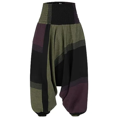 Kunst und Magie Damen orientalische Yoga Freizeit Haremshose Wellnesshose Jodpurhose, Farbe:Braun/Grün/Schwarz