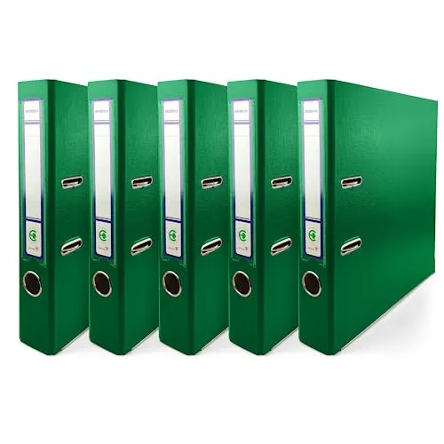 Netuno 5x Ring-Buch grün DIN A4 2-Ring-Mechanik 5cm Ringmappe a4 schmaler Aktenordner a4 schmal Aktenordner dünn Kunststoffordner a4 einfarbig Ordner Dokumente Ringbuch Ordner Schulordner