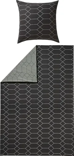 REDBEST Wendebettwäsche Biber anthrazit 135x200 cm - Stilvolle Wendebettwäsche im modernen Grafik Design, aus 100% Baumwolle, pflegeleicht und ideal für gemütliche Nächte. Waschbar bei 60°, mit praktischem Marken-Reißverschluss.