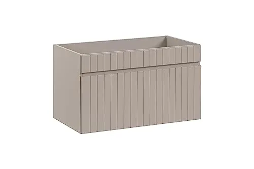 Waschbeckenunterschrank, 80 cm, Iconic Cashmere, Hängeschrank, Badezimmerschrank mit Arbeitsplatte, geriffelte Türen, Kaschmir (nur Möbel)