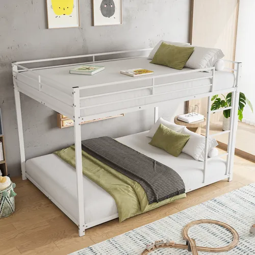 Etagenbett 140x200 cm mit Rausfallschutz, Metallbett für Kinder - Etagenbett mit 2 Schlafgelegenheiten, inklusive stabiler Leiter und Lattenroste. Hohe Sicherheit durch umlaufenden Absturzschutz, ideal für Kinder ab 6 Jahren.