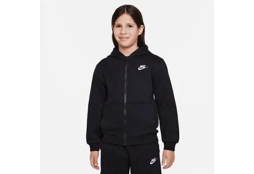 Nike Unisex Kinder Nsw Club Fleecejacke, Black/White, 137-147 EU - Hoodies mit längerem Rücken für optimale Wärme und Komfort, ideal für aktive Kinder. Hohe Tragekomfort und rutschfeste Passform.