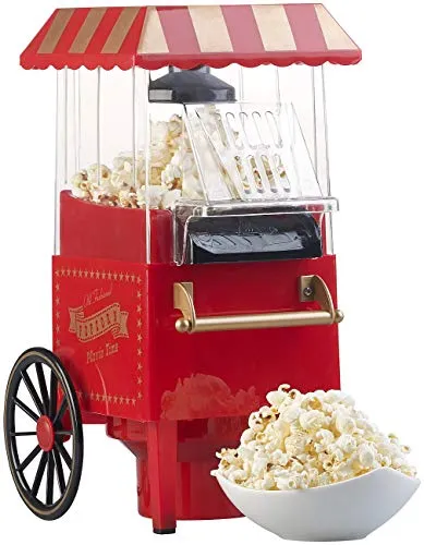 Rosenstein & Söhne Popkornmaker: Retro-Heißluft-Popcorn-Maschine - Popcorn-Maschinen mit nostalgischer Retro-Optik und fettfreier Zubereitung. Ideal für Filmabende und Partys, einfache Reinigung und 1.200 Watt Leistung.