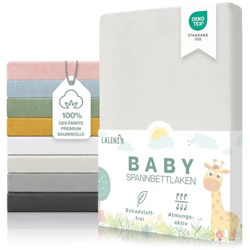 Laleni Premium Spannbettlaken 60x120x15 cm Babybett 2er Set | Oeko-TEX zertifiziertes Bettlaken 60x120 Kinderbett | Kinderbettwäsche 60x120 100% Baumwolle | Spannbettlaken 60x120 cm Baby in Ivory