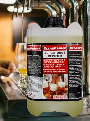 Liter Bierleitungen Reiniger alkalisch - Zapfanlagen - Desinfizierender Bierleitungsreiniger entfernt effektiv Bierstein und Hefeablagerungen für hygienische Bedingungen.