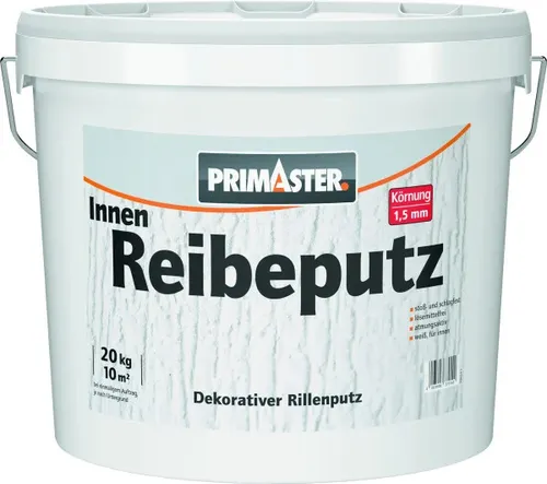 Primaster Reibeputz 20 kg weiß - Hochwertiger Putz für eine strukturierte Oberfläche, ideal für Innen- und Außenanwendungen, wasserabweisend und schimmelresistent.