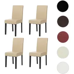 4er-Set Esszimmerstuhl Littau - Leder, creme mit dunklen Beinen - Stühle für Esszimmer, modernes Design und hohe Rückenlehne für optimalen Sitzkomfort, ideal für gemütliche Dinnerabende.