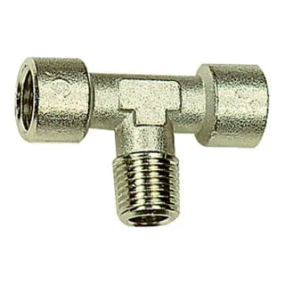 Riegler T-Stück G/R 1, SW 30, Messing vernickelt - T-Stück für Rohrverbindungen, innen/außen/innen, max. 60 bar Betriebsdruck und 150 °C Betriebstemperatur. Ideal für zuverlässige und langlebige Installationen in verschiedenen Anwendungen.