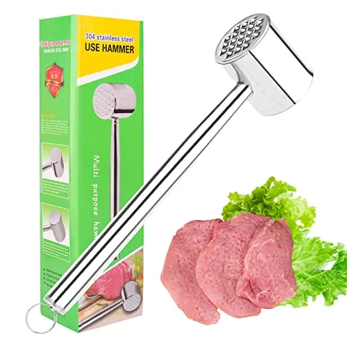 UKOFEW Fleischklopfer Edelstahl,Fleischhammer,knoblauchpresse wippe,Doppelseitiger Schnitzelklopfer ideal für Schnitzel, Koteletts, Steaks,Rindfleisch,Huhn, Schwein, Spülmaschinengeeignet