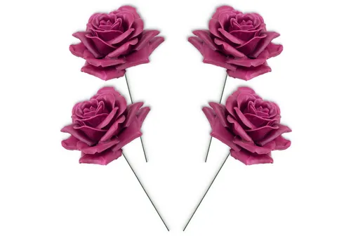 matches21 HOME & HOBBY Bastelnaturmaterial Große Wachs-Blüten Textil-Rosen 4er Set Kunst-Rosen pink, (4-tlg), Wasserfeste Wachs-Rosen als haltbare Deko-Rosen für Blumengestecke