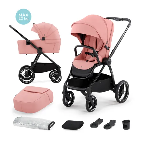 Kinderkraft Kombikinderwagen NEA 2 in 1 ash pink - Vielseitiger Kinderwagen für Neugeborene bis 22 kg, mit doppelter Belüftung und wasserdichtem Verdeck. Ideal für aktive Eltern durch drehbare Vorderreifen und AUTO LOCK Funktion.