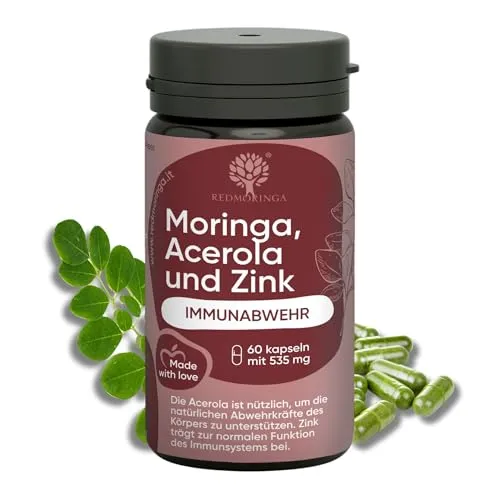 Immunabwehr-Ergänzung Acerola und Moringa – Natürliches Vitamin C aus Acerola – Geeignet für Erwachsene und Kinder – Stärkt das Immunsystem auf natürliche Weise mit Moringa, Acerola und Zink 60 Kapsel