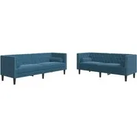vidaXL Chesterfield Sofa Set mit Nackenrollen 2-TLG. - Elegante Sofagarnitur in Blau Samt - Sofas & Couches – Stilvolles Chesterfield-Design mit weichem Samt für höchsten Komfort und zusätzlichen Nackenrollen für mehr Entspannung.