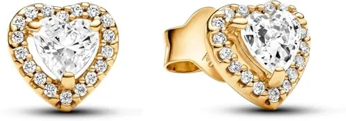 PANDORA Funkelndes Erhabenes Herz Ohrringe - Ohrringe für Damen, zeitloser Klassiker aus Sterling Silber mit 14 Karat Vergoldung, funkeln mit klaren Zirkonia und verleihen jedem Look Eleganz.