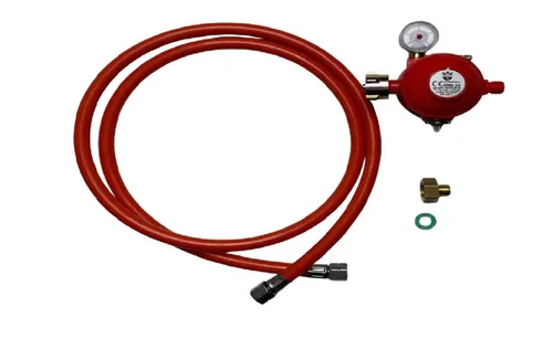 Gasanschluss Set für Innen und Außen, 50 mbar, LPG - Sanitärinstallation mit hochwertigem 150 cm Gasschlauch und Druckminderer für sichere Nutzung in Grillgeräten und Kochern, ideal für Innen- und Außenbereich.