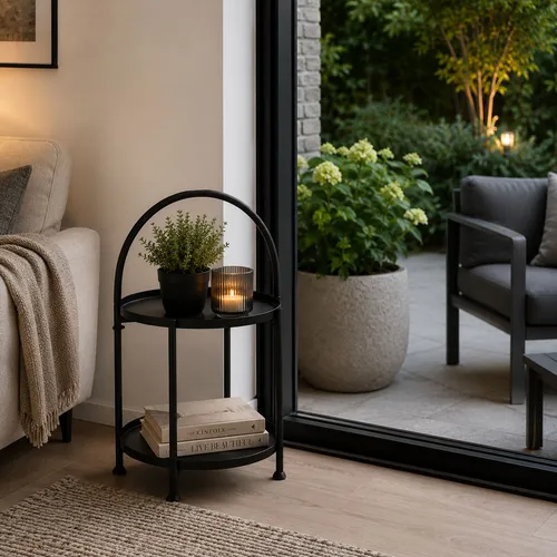 Beistelltisch Deko - Eleganter Kaffeetisch aus Metall - Stylischer Beistelltisch für vielseitige Nutzung als Kaffeetisch, Blumentisch oder Dekotisch. Mit zwei Ablageflächen aus robustem Metall bietet er Eleganz und Funktionalität für jedes Zuhause.
