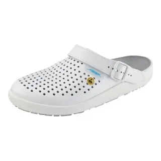 Abeba Berufsschuhe rubber 5300, OB ESD, Clogs, Unisex, Echt Leder, weiß, Gr. 45 - Arbeits- & Schutzkleidung: Komfortable Clogs mit klappbarem Fersenriemen, antistatisch und rutschfest. Ideal für Medizin und Gastronomie.