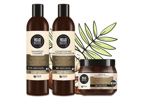 P-Beauty Cosmetic Accessories Haarpflege-Set Haar Shampoo Conditioner Haarmaske Set mit Kokosöl Vegan Hello Nature, Haarpflege, Shampoo, Haarspülung, Haarmaske, Hello Nature