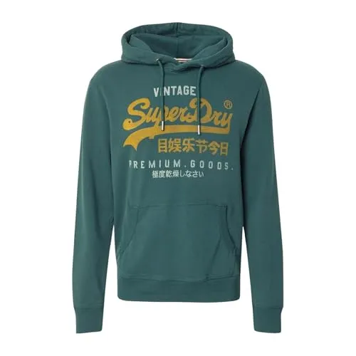 Superdry M2014380A Sweatshirt Duo Classic für Herren - Grün - Lässiges Sweatshirt aus 100% Baumwolle mit Kapuze und großer Fronttasche. Vintage-Logoaufdruck und klassisches Design, ideal für entspannte Freizeitlooks.