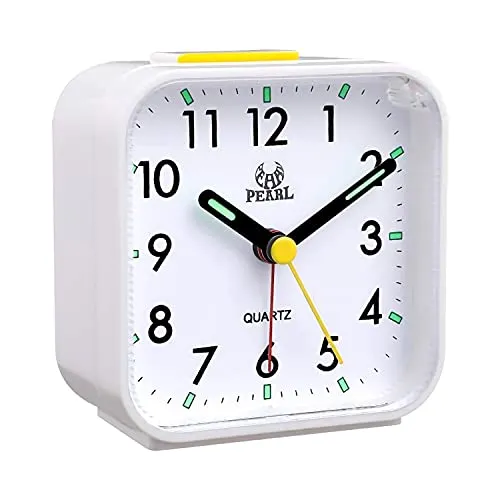 VORRINC Lautloser Wecker Analog mit Schlummerfunktion und Nachtlicht, Reisewecker, Sanftes Aufwecken, ruhiges Quarzuhrwerk, Pieptöne, Alarm Clock Vintage Deko, Einfache Einstellung (Weiß)