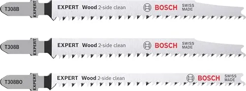 Bosch 3x EXPERT Wood 2-side clean Stichsägeblatt-Set (für Massivholz-Möbelplatte, Sperrholz, Länge 117 mm, Professional Zubehör Stichsäge)