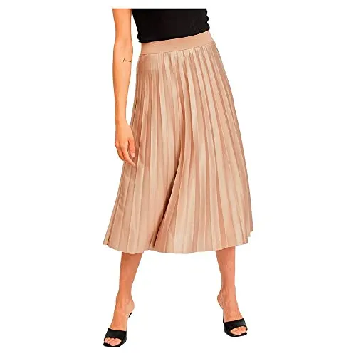 VILA VINITBAN SKIRT - NOOS Plisseerock - Modischer Plisseerock für Damen in Sandshell, mit elastischem Bund für perfekten Sitz und pflegeleichtem Materialmix, ideal für lässige und elegante Outfits.