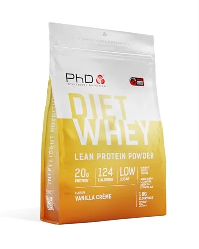 PhD Nutrition Diet Whey Protein Pulver 1kg Vanillecreme, Kalorienarmes High Protein Eiweißpulver zur Diät Unterstützung mit 16g Eiweiß pro Portion