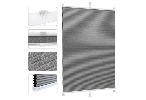 Sekey Wabenplissee Plissee ohne Bohren Verdunkelung Rollo 100% verdunkelnd Blickdicht, verdunkelnd, Klemmfix, Doppelseitige Schiene, Grau mit Textiloptik Thermo-Plissee Hitzeschutz
