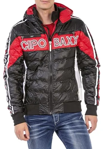Cipo & Baxx Herren Steppjacke Jacke Winterjacke Kapuze Reißverschluss CJ269 Schwarz S