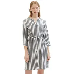 TOM TAILOR Damen Kleid mit Streifen & Bindegürtel - Freizeitkleid für Damen mit gestreiftem Design, optimaler Passform dank Bindegürtel und pflegeleichtem Dobby-Gewebe. Ideal für Anlässe wie Hochzeiten oder Büro.