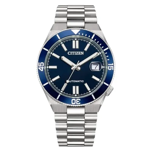 Citizen NJ0230-59L Herrenuhr Automatik - Elegante Herrenuhr mit silberfarbenem Edelstahlgehäuse und blauem Zifferblatt. Präzises japanisches Automatikwerk für zuverlässige Zeitmessung, ideal für Alltag und Freizeit.