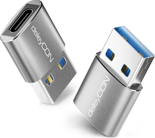 deleyCON USB C Adapter (2 Stück) USB 3.0 5Gbps USB C Buchse zu A Stecker Adapter für iPhone 17/16/15 Serie, iPad, Galaxy S25/S24/S23 Serie, A56, A16, Laptop, Notebook, Carplay Usw