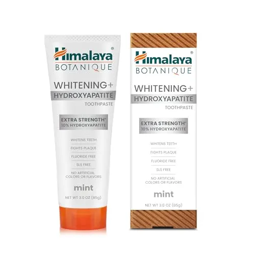 Himalaya Botanique Whitening+ Hydroxyapatite Zahnpasta, 10% Hydroxylapatit (HA), Mint, fluoridfrei, Remineralisierung ab Tag 7, vegan, glutenfrei, 85g