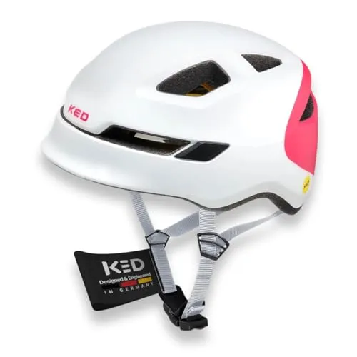 KED Pop Kinder Fahrradhelm mit MIPS und LED Rücklicht | White Magenta | Größe 52-56 (M) - Sicherer Kinder Fahrradhelm mit MIPS-System für zusätzlichen Schutz. K-FIT Verstellsystem sorgt für perfekten Sitz. Integriertes LED-Rücklicht erhöht die Sichtbarkeit im Straßenverkehr.