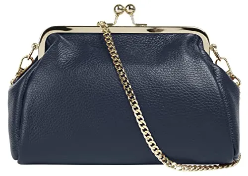 Cluty Abendtasche aus echtem Leder, Made in Italy, blau - Elegante Abendtasche aus hochwertigem Echtleder, leicht glänzend, mit abnehmbarem Schulterriemen - ideal für besondere Anlässe.