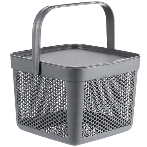 uandu Aufbewahrungskorb mit Deckel 12L, Aufbewahrungsbox Groß, Korb für Spielzeug, Wäschekorb, Regal Korb, Vorratskorb, Badezimmer Aufbewahrung & Organisation, Osterkörbchen, Aufbewahrungsboxen