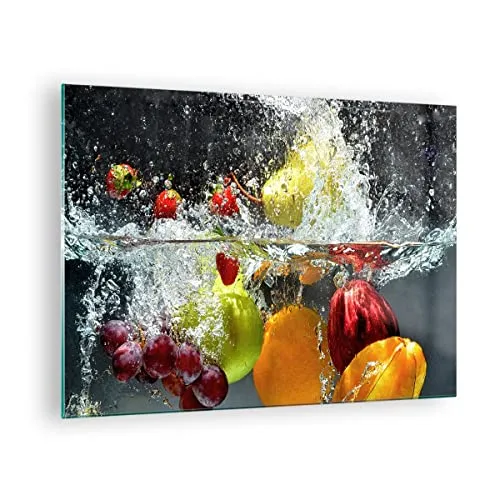 Bilder auf Glas Früchte Wasser Spritzer Essen Glasbild 70x50cm Wandbilder Dekoration Wohnzimmer Schlafzimmer Küche Deko Klein Wanddeko Bild im Glas Wand Kunstdruck Art Modern Wall Decor GAA70x50-2972