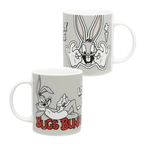 United Labels Looney Tunes Tasse 320 ml, Bugs Bunny, Grau, Kaffeebecher aus Porzellan, Kaffeetasse mit Geschenkbox