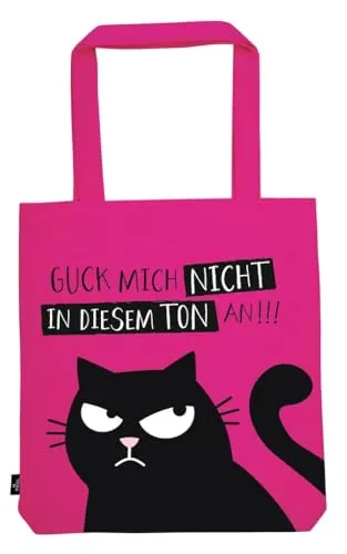 moses. Ed, the Cat Shopper Nicht angucken, Tragetasche aus 100% Baumwolle, Stofftasche für Einkäufe, Büro oder Uni, Beutel in Pink mit Katzenmotiv