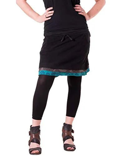 Vishes - Kurzer Lagenlook Rock aus Baumwolle mit Taschen schwarz-türkis 44 - Stylischer kurzer Lagenlook Rock aus Baumwolle mit praktischen Taschen. Der elastische Bund sorgt für optimalen Tragekomfort, ideal für frische Frühlingstage. Der untere Rand ist mit schönen Ornamenten verziert.