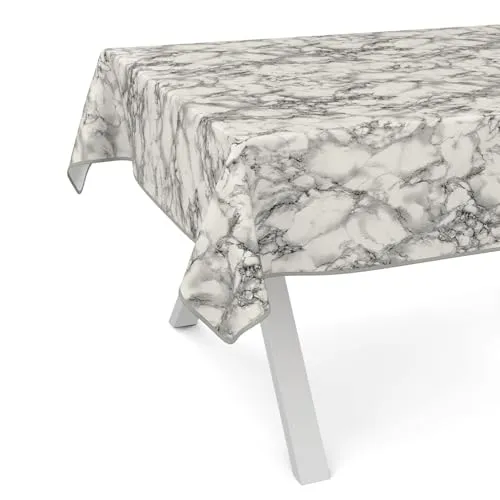 ANRO Wachstuchtischdecke Wachstischdecke Wachstuch Tischdecke abwaschbar Gartentischdecke Rund Oval Eckig 120x140cm mit Saum (Eingefasst) Marmor Grau