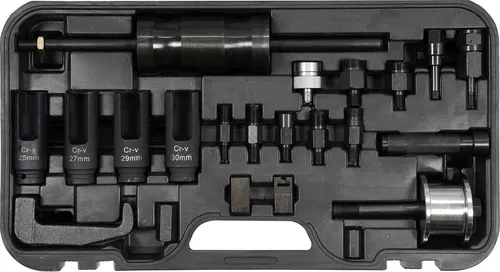 Universal Diesel Injektoren Abzieher Set 22tlg - Vielseitiges 22-teiliges Set zum sicheren Entfernen von Einspritzdüsen. Ideal für Fachwerkstätten und Heimwerker, um die Effizienz von Dieselmotoren zu verbessern.
