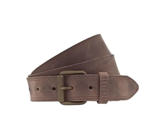 MUSTANG 35 mm Vollledergürtel, abgesteppt, mit Schließe in mattem Altmessing