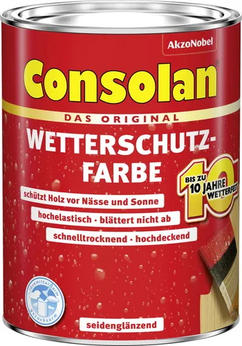 Consolan Wetterschutz-Farbe in moosgrün, 2,5L - Lacke, wetterfest bis zu 10 Jahre, extrem elastisch und blättert nicht ab für langlebigen Schutz und ansprechende Optik.