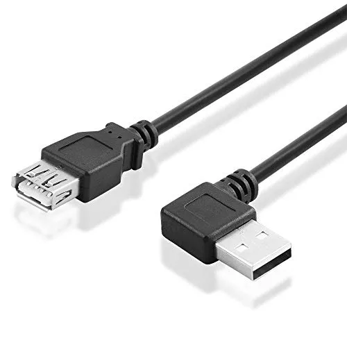 BestPlug 30cm 2.0 USB Kabel Verlängerung, USB A-Buchse Kupplung weiblich gerade auf USB A-Stecker männlich 90° nach rechts abgewinkelt, High Speed, Schwarz